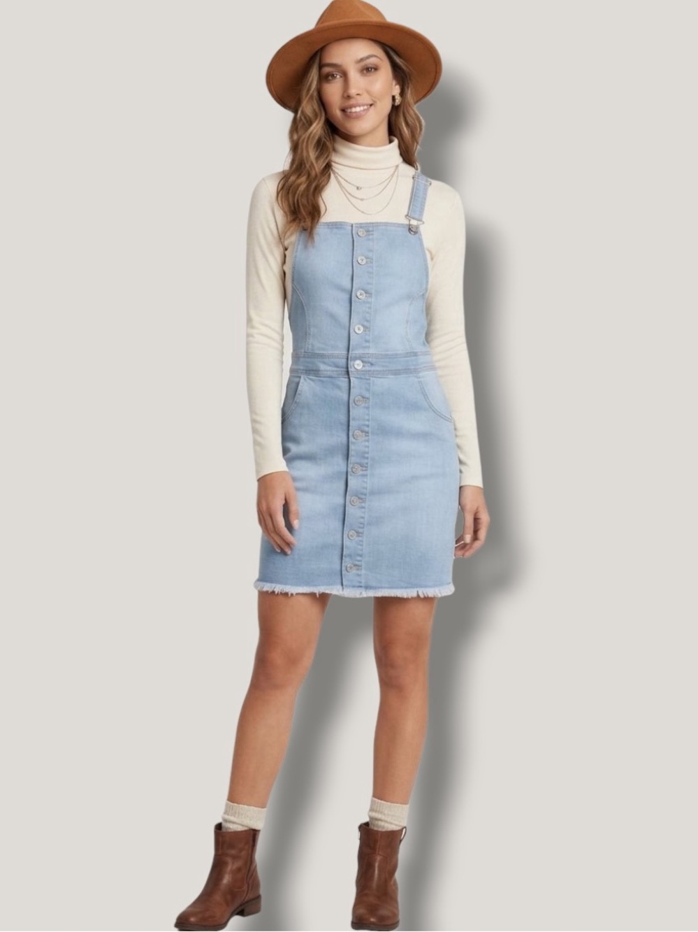 NWT Wax Jean Denim Overall Mini Dress Light Wash Button Front Jean Pinafore L
